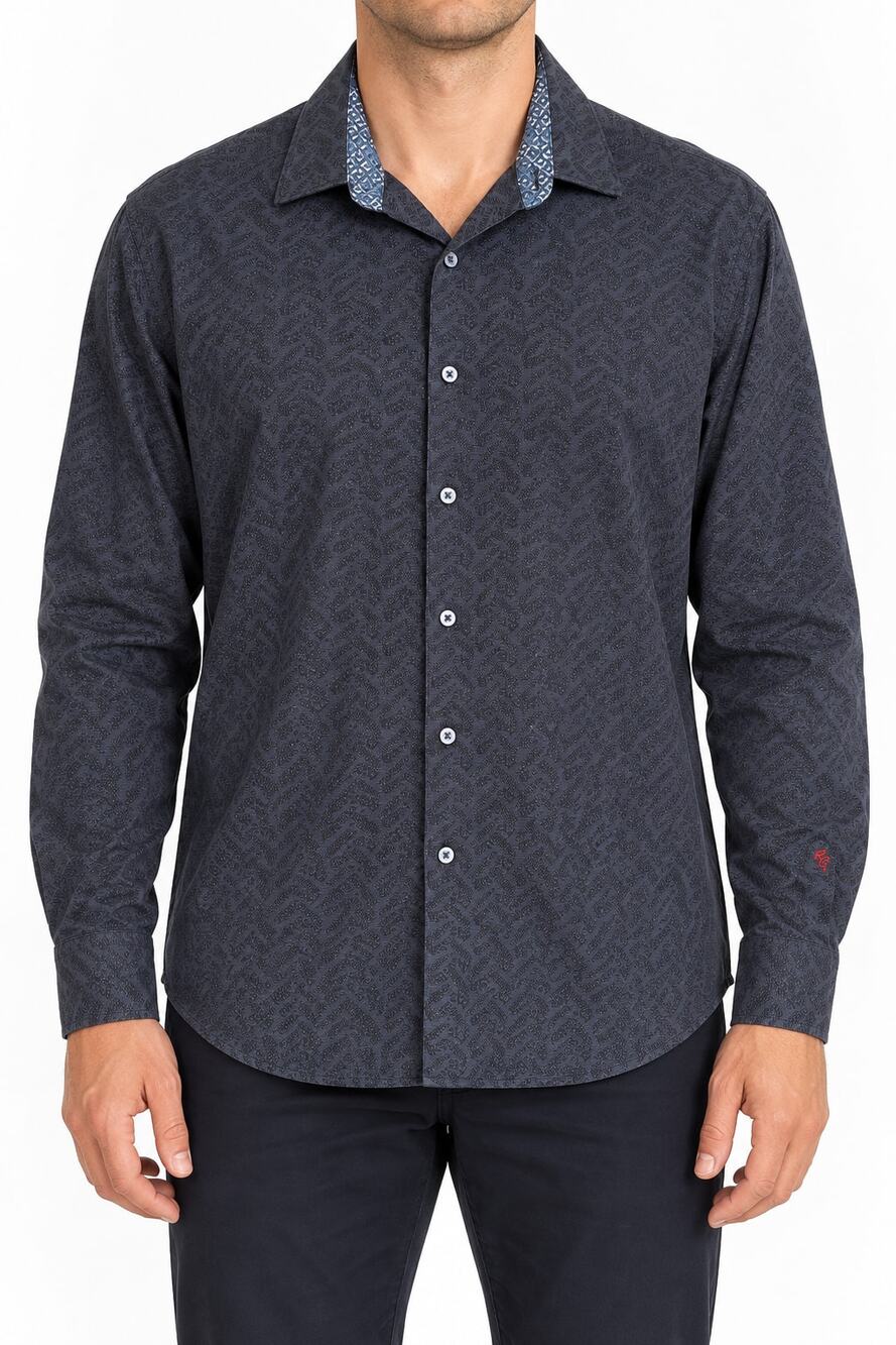 Robert Graham Men's Collectible Large Classic Fit Blue Cotton Long Sleeve Shirt